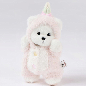 Медведь Lina TeddyTales, в костюмчике Розового единорога, белый, брелок, XS, 15 см
